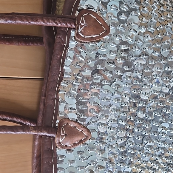 Embellished Straw Tote, Silver Hardware, Leather Stitching, GUC, Super Lux Look - Picture 2 of 8